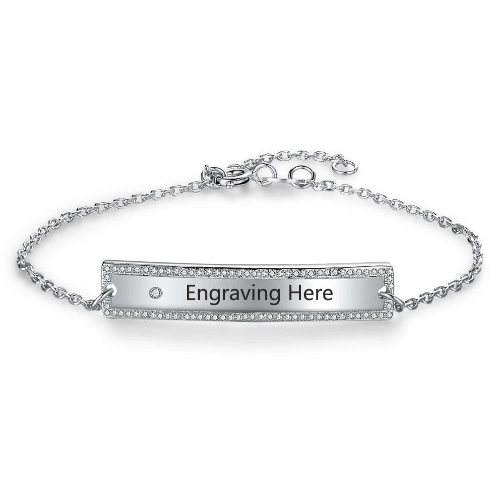 Personalized Chain & Link Nameplate Bar Bracelets with Custom Name Engraved, Bangles for Women