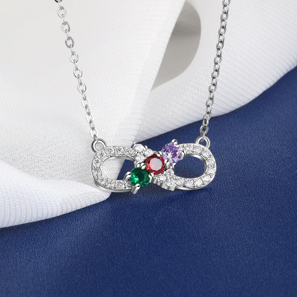 Personalized Women’s Infinity Necklace with Customized 3 Birthstone Pendant, Trendy Gift for Wife