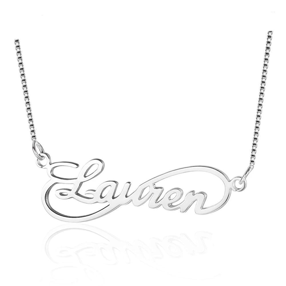 Personalized 925 Sterling Silver 8 Shape Infinity Necklace with Custom Name Pendant, Gift for Women
