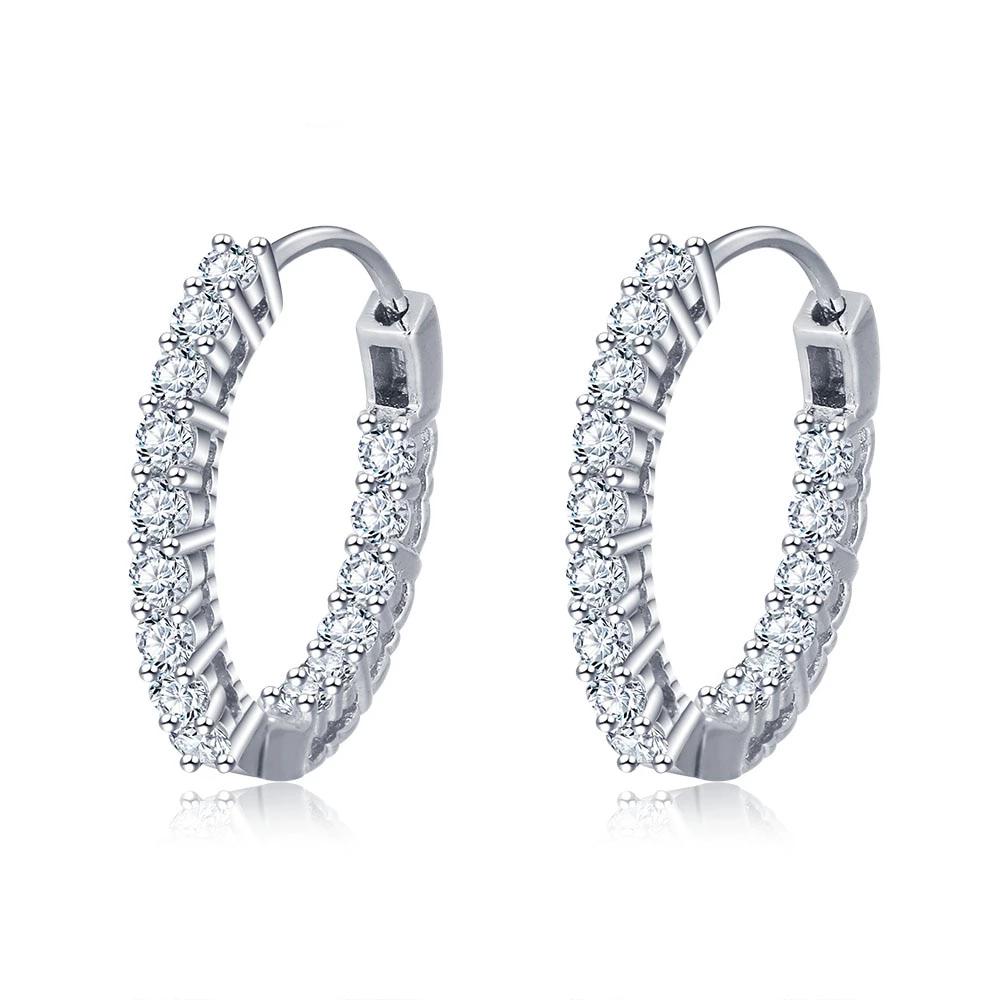 Trendy 925 Sterling Silver Hoop Earrings for Women Sparkling Cubic Zirconia Wedding Jewelry Gift for Girl