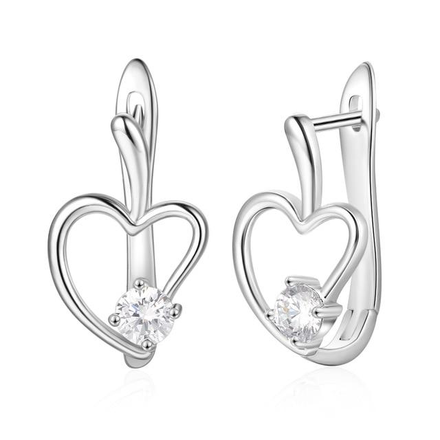 Solid 925 Sterling Silver Stud Earrings for Women Silver 925 Jewelry Women Cubic Zirconia Heart Leaf Earrings for Girls
