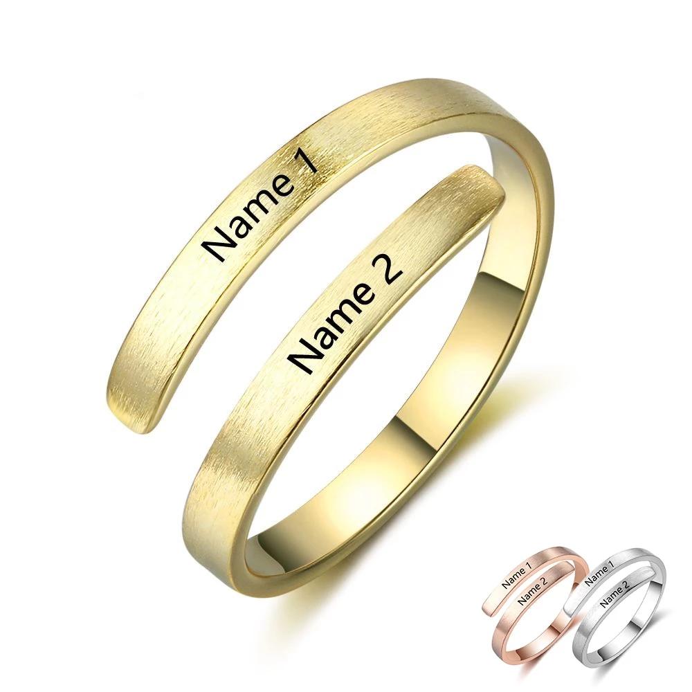 Personalized Stainless Steel Adjustable Rings for Women – 3 Colors Available – Custom Two Names – Trendy Anniversary Jewelry