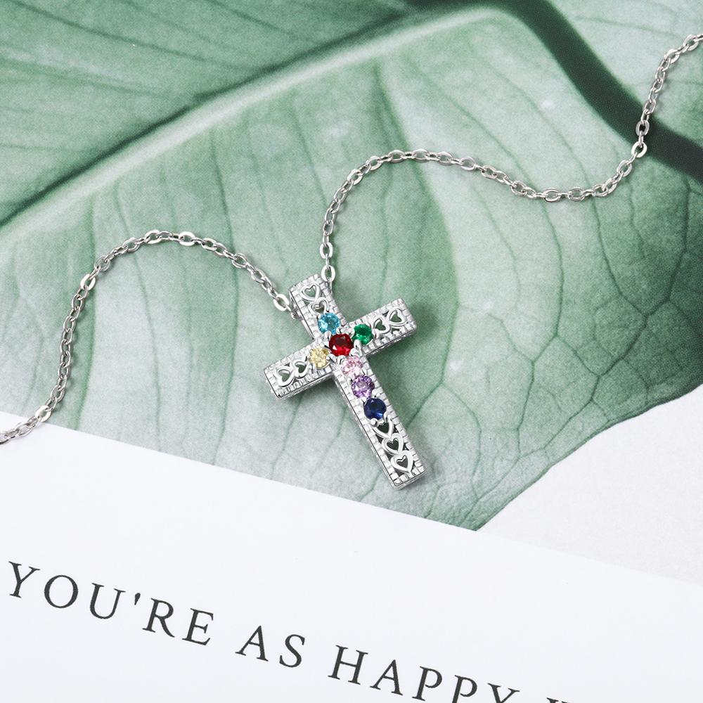 Personalized Necklace & Pendants Jewelry - Seven Custom Birthstones - Holy Cross Shape Pendants - Christmas Gift