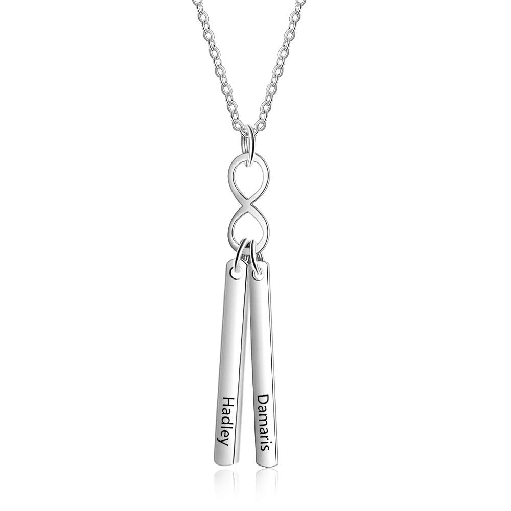 Stainless Steel Infinity Initial Name Vertical Bar Pendant Necklace, Fashion Jewelry Gift for Women.