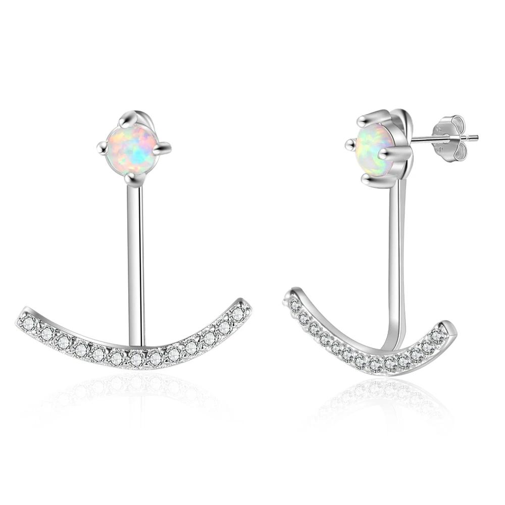 Women 925 Sterling Silver Elegant Cubic Zirconia Stud Earrings with Round White Opal, Wedding Jewelry Earrings