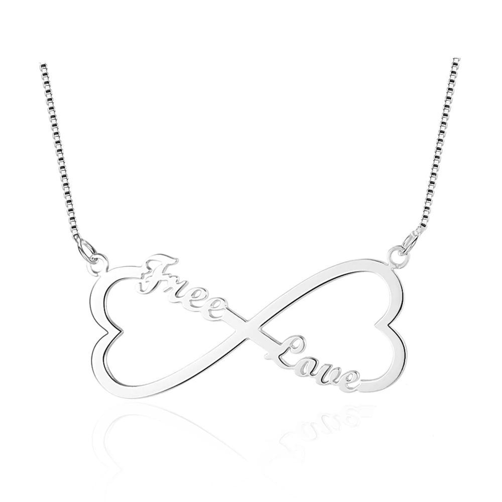 Personalized 925 Sterling Silver Nameplate Pendant Custom Made Name Double Heart Necklace Anniversary Gift