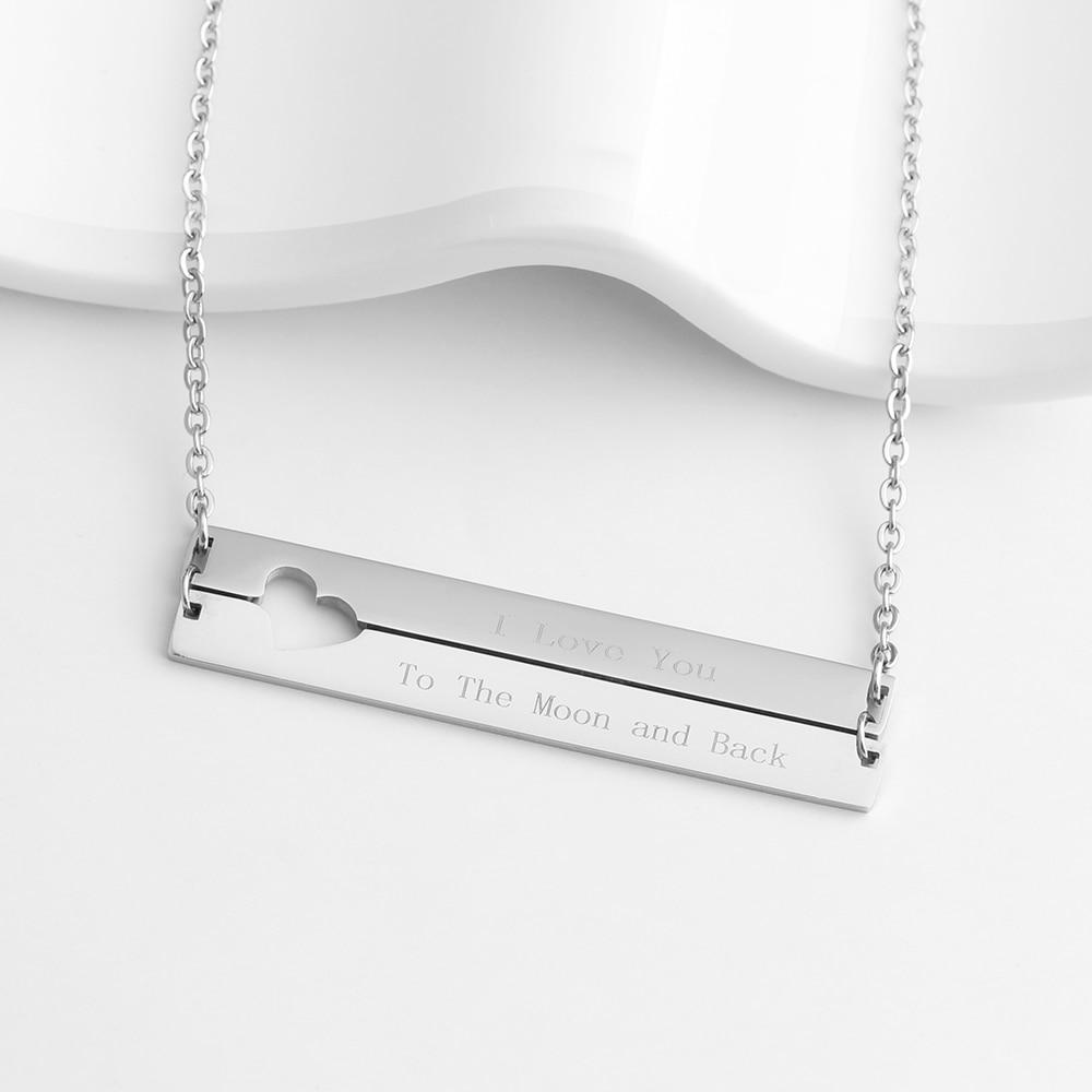 Personalized Stainless Steel Name Bar with Heart Pendant Necklace, Customized Gift for Women