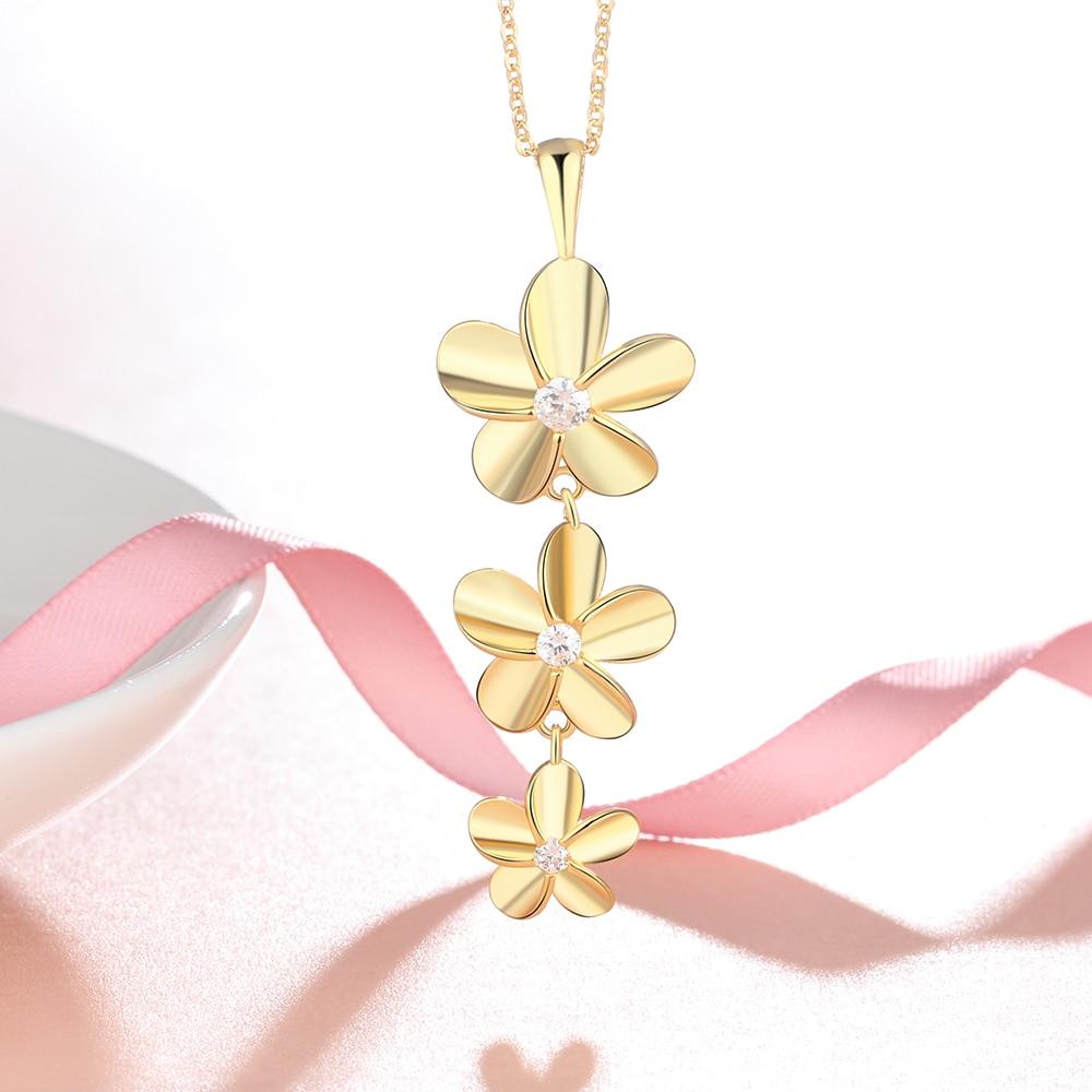 Gold Color Necklace with Triple Flower Zirconia Pendant for Women, Gift Jewelry for Mother