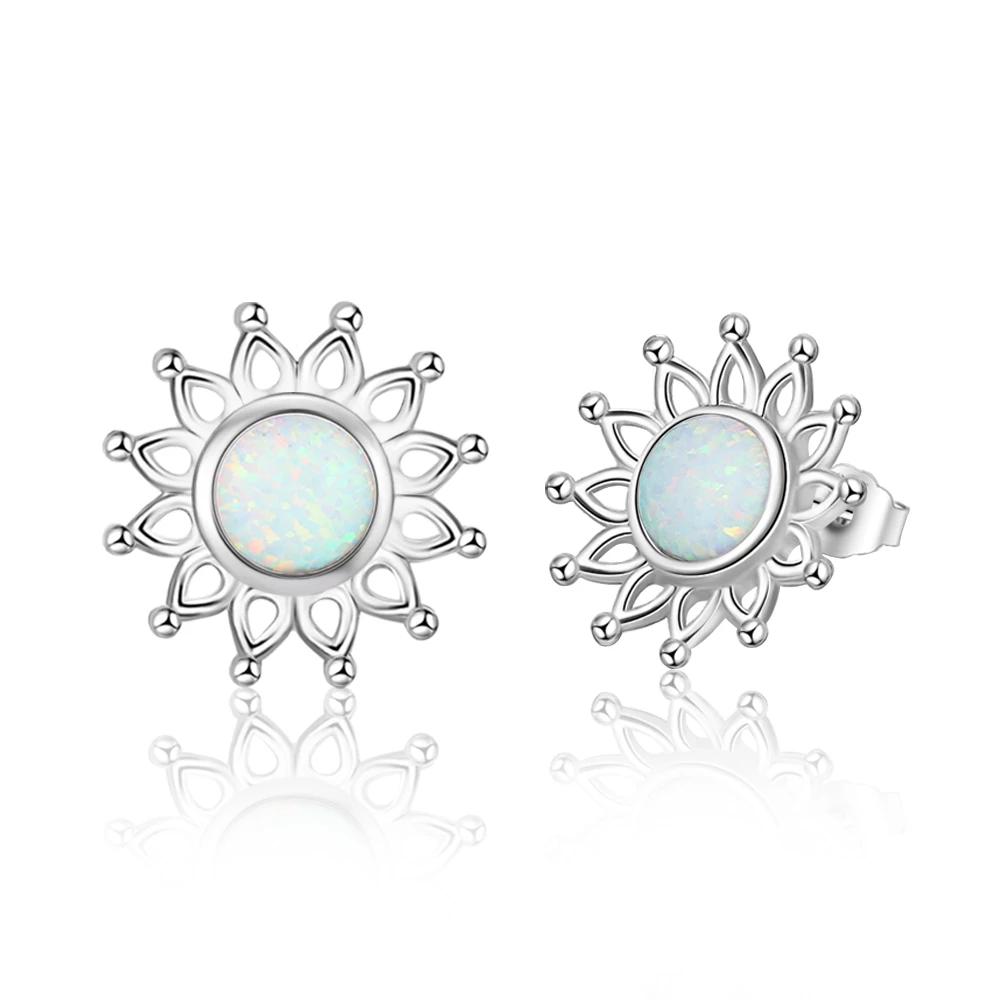 Sun Flower Shape Milky Opal Stone 925 Sterling Silver Stud Earring Fashion Women Earrings Gift For Her
