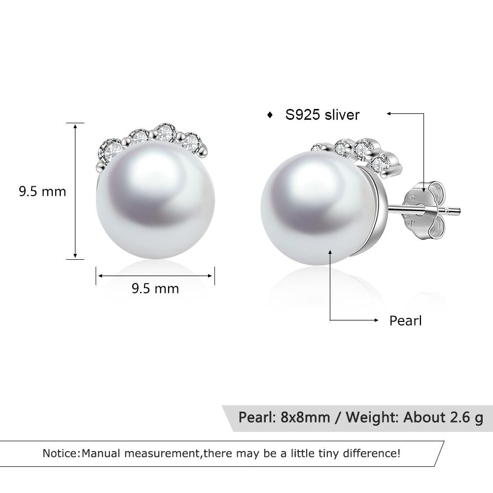 925 Sterling Silver Pearl Stud Earrings with Cubic Zirconia Wedding Earrings for Women Accessories Jewelry