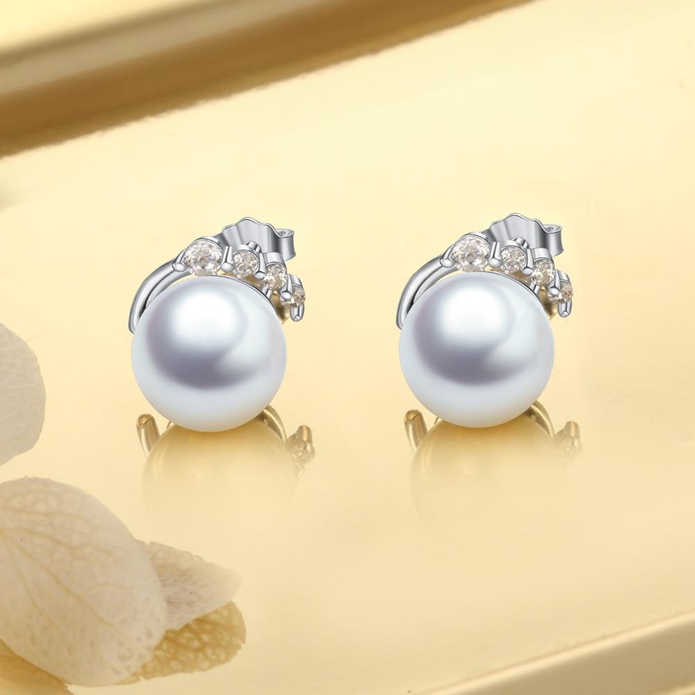 925 Sterling Silver Pearl Stud Earrings with Cubic Zirconia Wedding Earrings for Women Accessories Jewelry