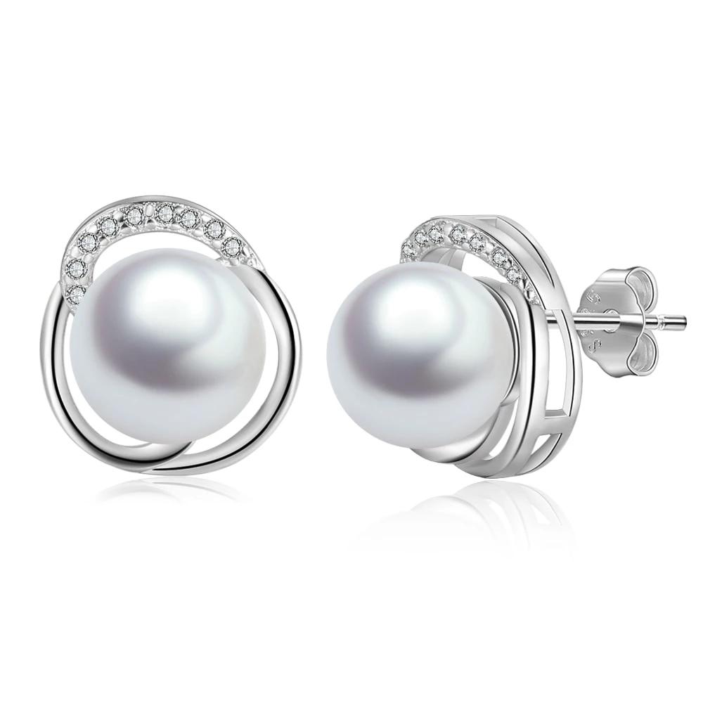 925 Sterling Silver Pearl Wedding Earrings for Women White Pearls Stud Earrings Fine Jewelry Gift for Girls