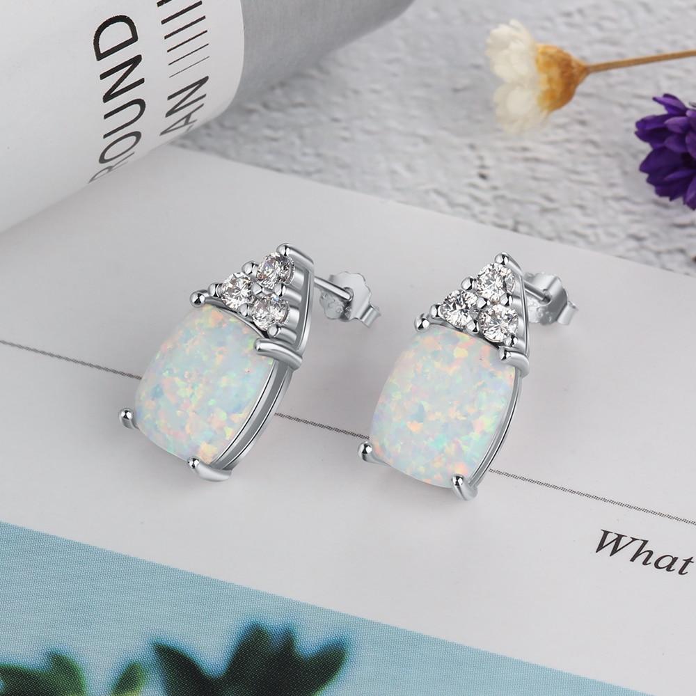 Elegant 925 Sterling Silver White Opal Earrings with Cubic Zirconia Stud Earrings for Women Gift for Mother