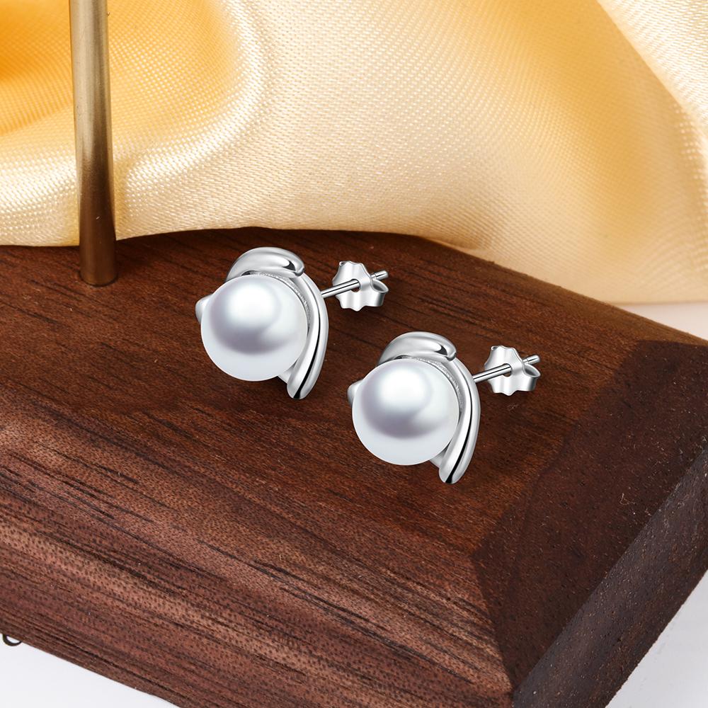 Geometric Style 925 Sterling Silver Pearl Stud Earrings for Women Silver 925 Jewelry Elegant Gift for Mother