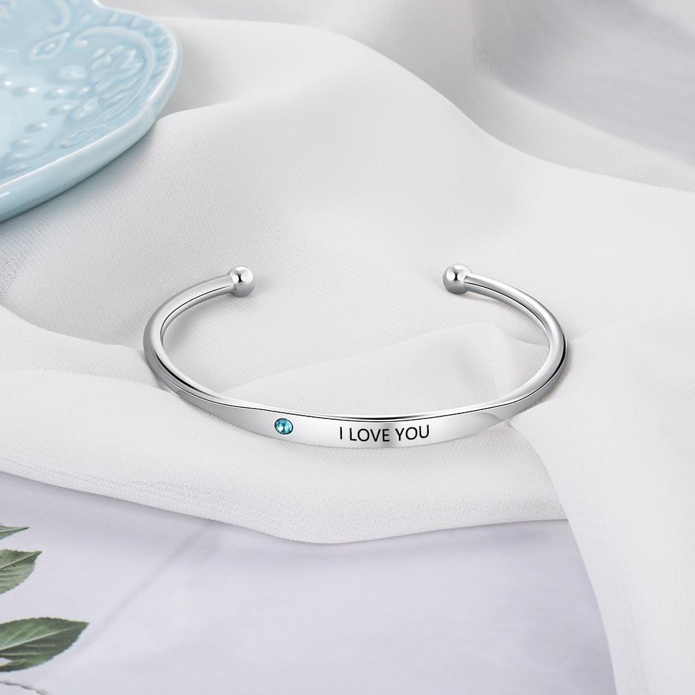 Personalized Stainless-Steel ID bracelets with Name Engrave & Custom Birthstone, Jewelry Bangles for Women