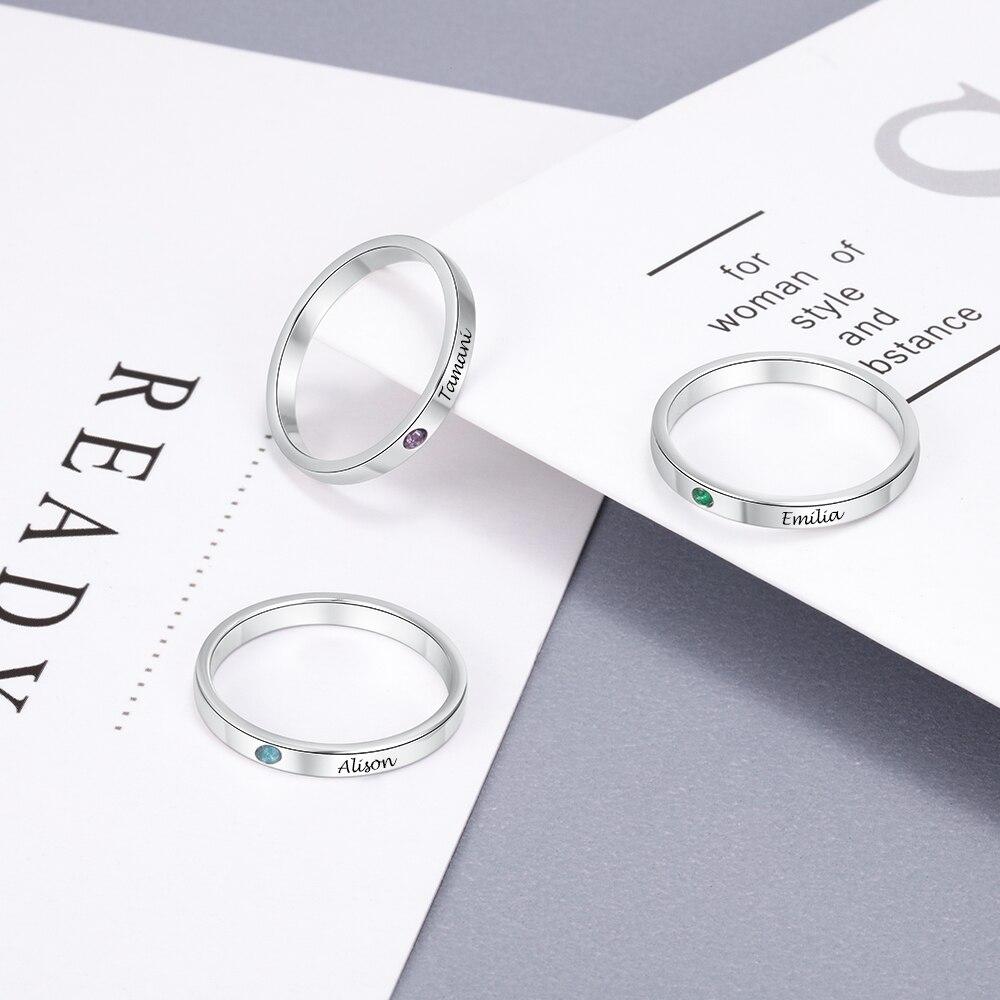 Personalized Stackable Name Ring with Birthstone 925 Sterling Silver Customized Engraved Rings for Women Fine Jewelry