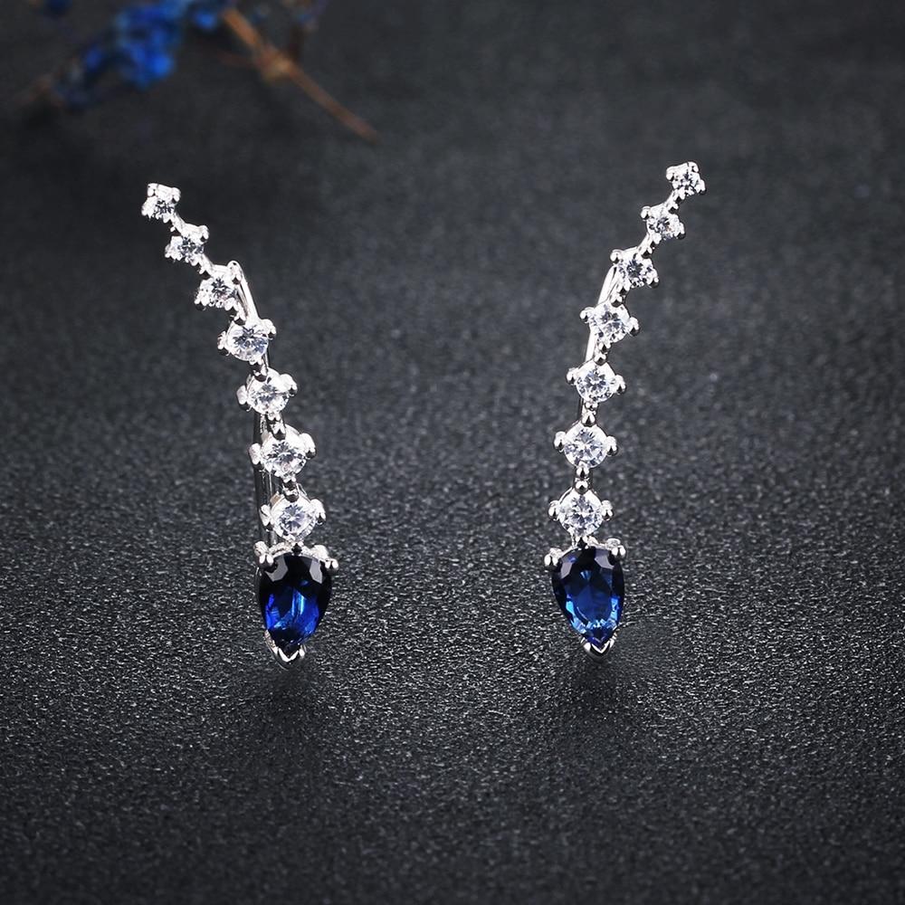 Water Drop Shape Blue Cubic Zirconia Clip Earrings For Women 925 Sterling Silver Party Jewelry Gift
