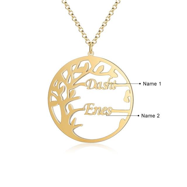 Personalized Tree of Life Necklace with 2 Names Customized Name Letter Pendant Necklace Women Jewelry Christmas Gift