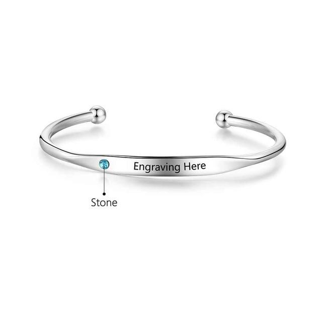 Personalized Stainless-Steel ID bracelets with Name Engrave & Custom Birthstone, Jewelry Bangles for Women