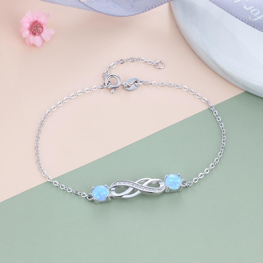 Infinity Love Blue Opal Stone Bracelets & Bangles 925 Sterling Silver Bracelets For Women Party Jewelry