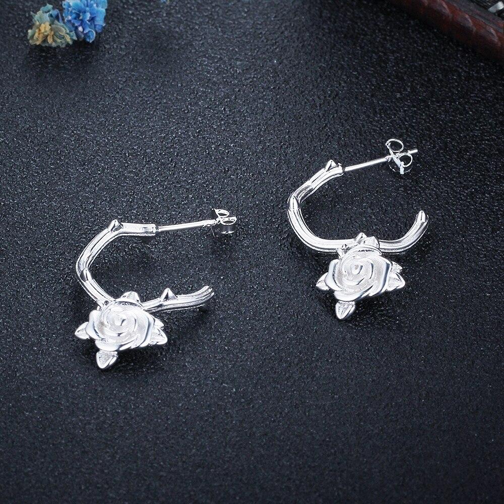 Rose Accessories Hoop Earrings For Women 925 Sterling Silver Party Jewelry Gift