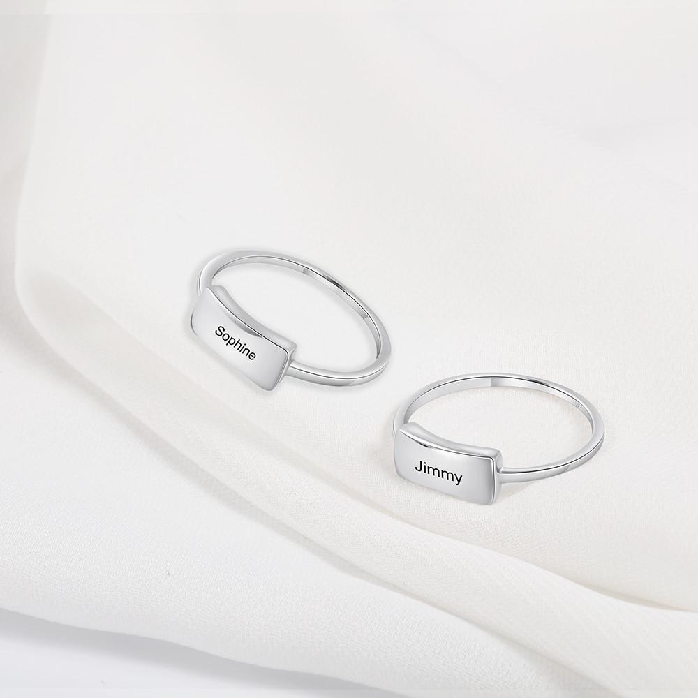 Personalized 925 Sterling Silver Engraved Bar Rings for Women Simple Style Custom Name Silver Ring Gift for Girls