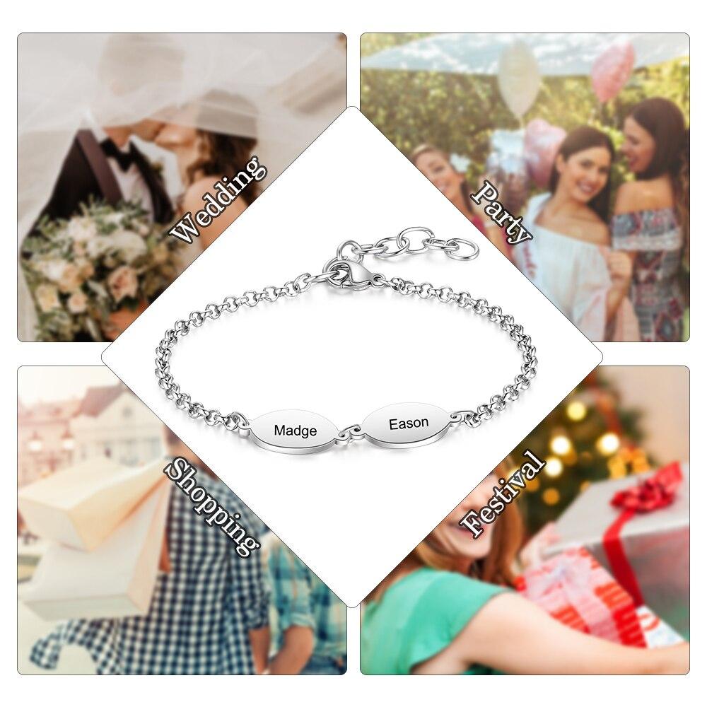 Personalized Stainless Steel Chain Bracelets for Couples with Engraved Custom 2 to 4 Names, Best Friend Bracelet