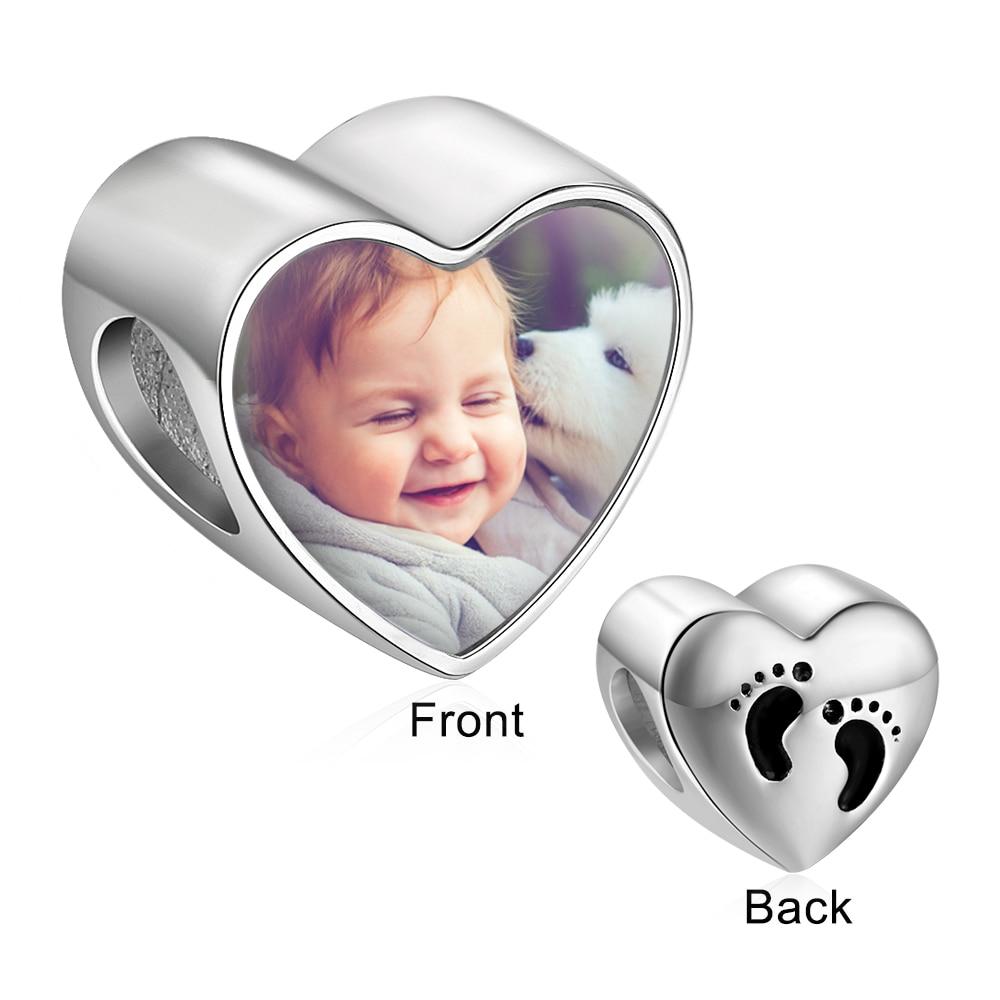 Personalized Custom Heart Shaped Charms / Beads with Baby Feet for Necklace or Bracelet, Jewelry Making Accessory