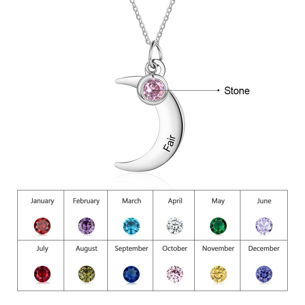 Personalized Stainless Steel Necklace with Customized Name & Moon Birthstone Pendant, Classic Women’s Party Jewelry
