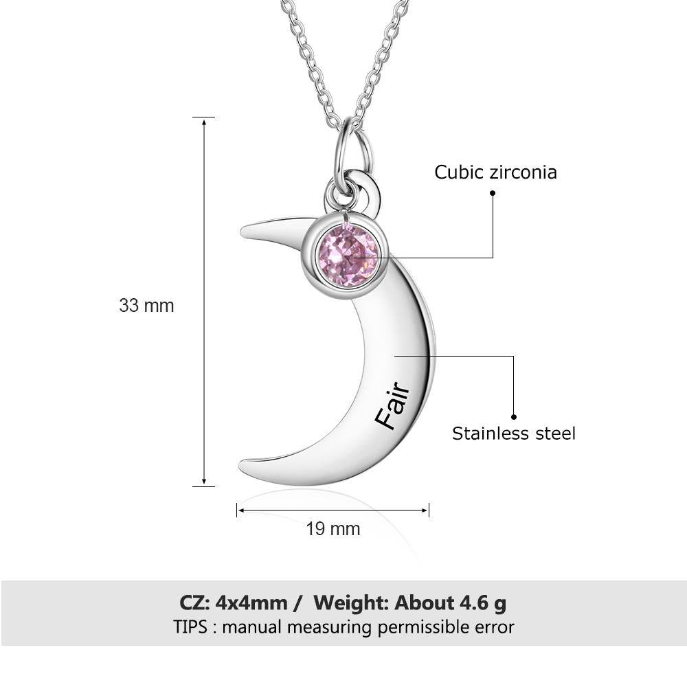 Personalized Stainless Steel Necklace with Customized Name & Moon Birthstone Pendant, Classic Women’s Party Jewelry