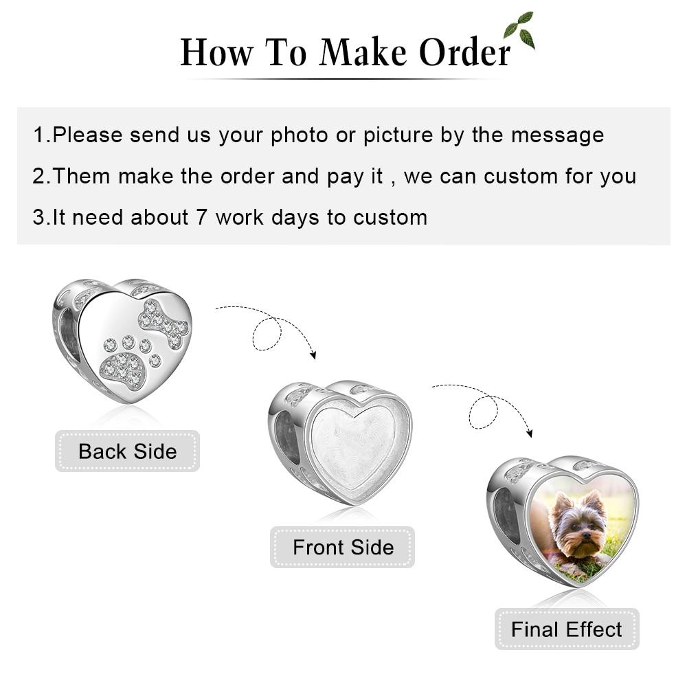Photo Heart Beads Charm Bracelet, Personalized Pet Paw & Bone Designs with Cubic Zirconia Stones, Jewelry Gift for Women