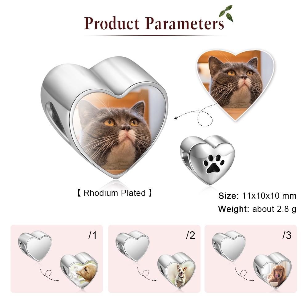 Personalized Charms Custom Photo Heart Beads for Women Dog Cat Pet Paw Beads for Jewelry Making