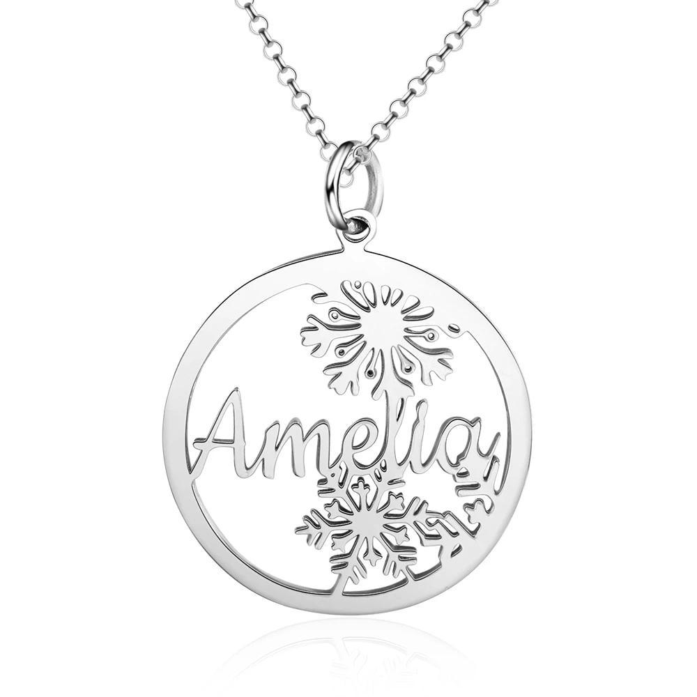 Personalized Women’s 925 Sterling Silver Name Necklace with Customized Snowflake Nameplate Pendant, Letter Jewelry Christmas Gift for Mom