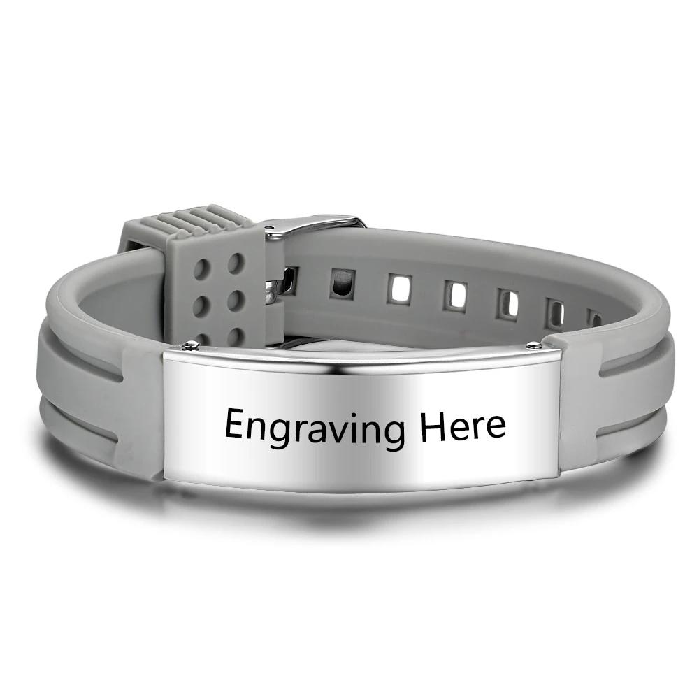Personalized Custom Name Engrave Bracelet Bangle for Women Silicone ID Bracelets Stainless Steel Men Jewelry