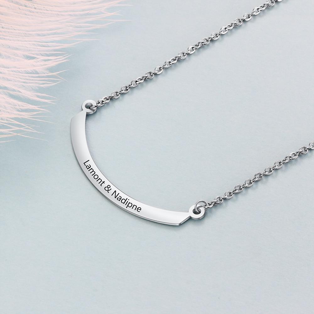 Personalized Stainless Steel Necklace with Semi-Arc Shape Engrave Name Pendant, Trendy Women’s Jewelry Gift