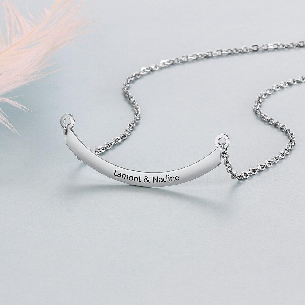 Personalized Stainless Steel Necklace with Semi-Arc Shape Engrave Name Pendant, Trendy Women’s Jewelry Gift