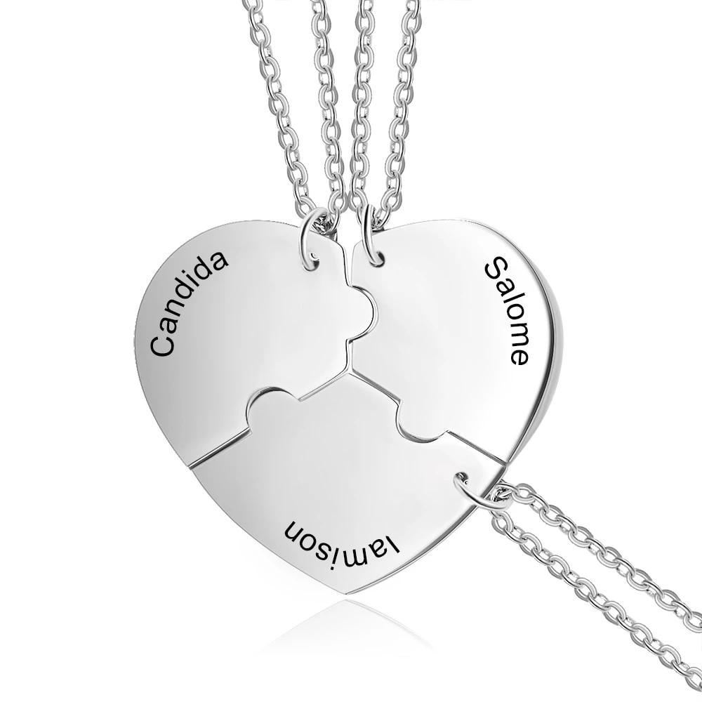Personalized Stainless Steel Engraved Name Necklace Customized BFF Best Friends Necklace Set 3 Pieces Heart Necklace