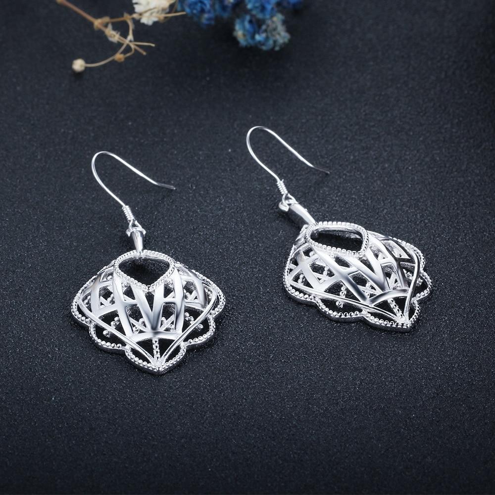 Romantic Style 925 Sterling Silver Geometric Pattern Hollow Drop Earrings, Party Jewelry Hook Ear Piece for Women