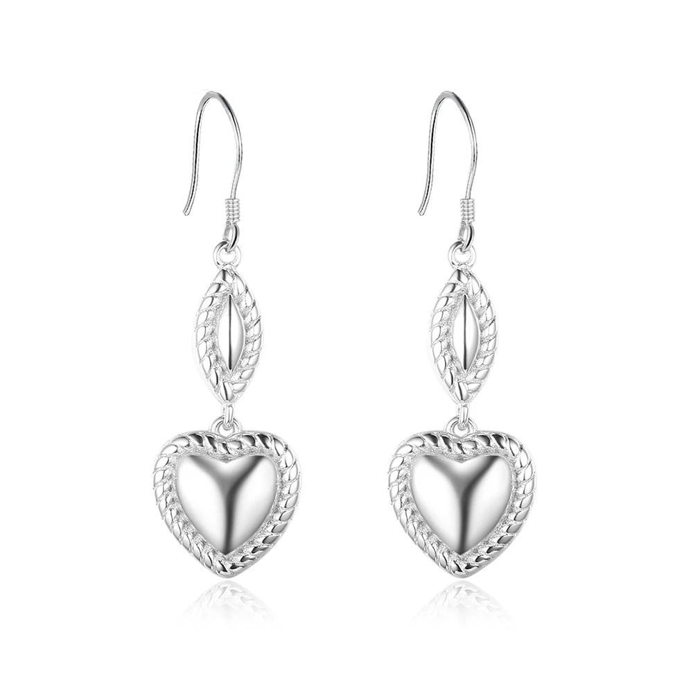 Heart Design Drop Earrings For Women 925 Sterling Silver Party Jewelry Gift For Her