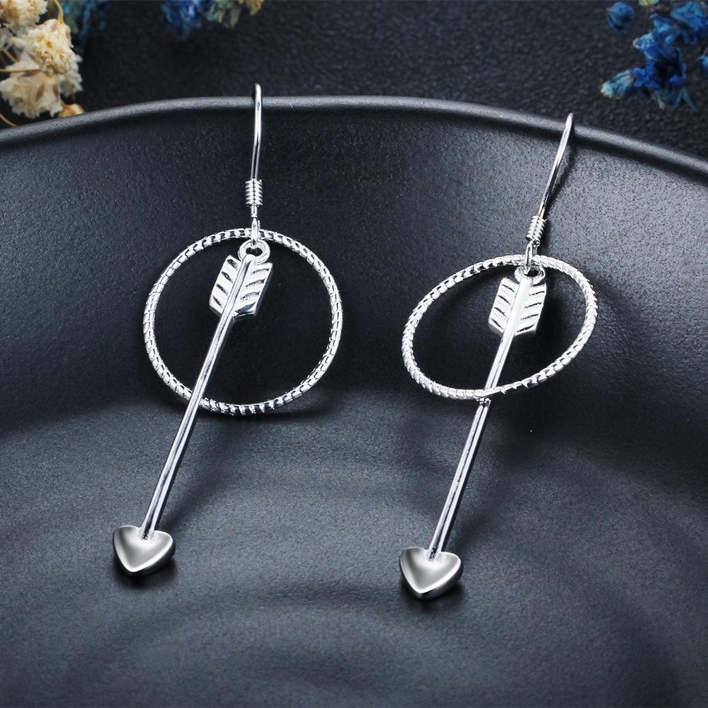 Women’s 925 Sterling Silver Drop Earrings, Arrow Shape with Big Circle, Female Jewelry for Party