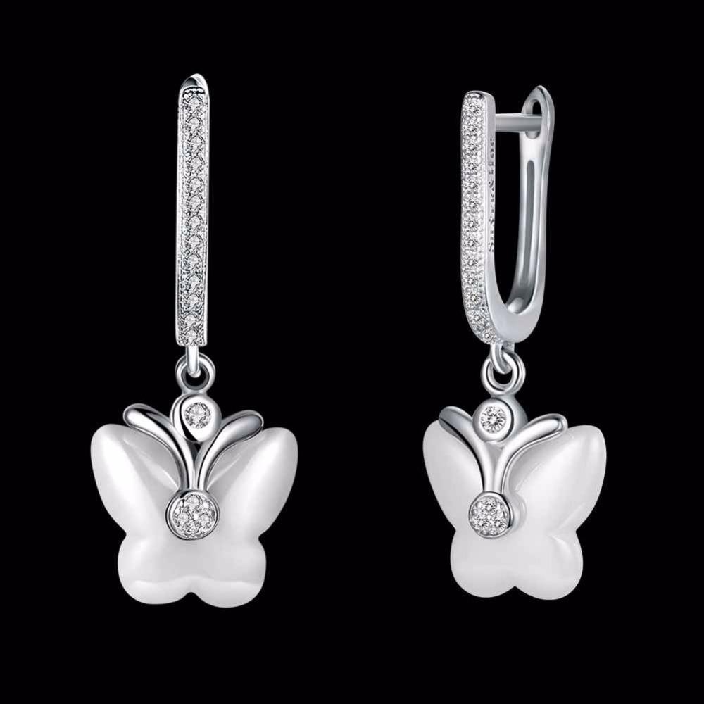 Butterfly Designed 925 Sterling Silver Earring, Ceramic Drop earring for Women, Best Gift for Her