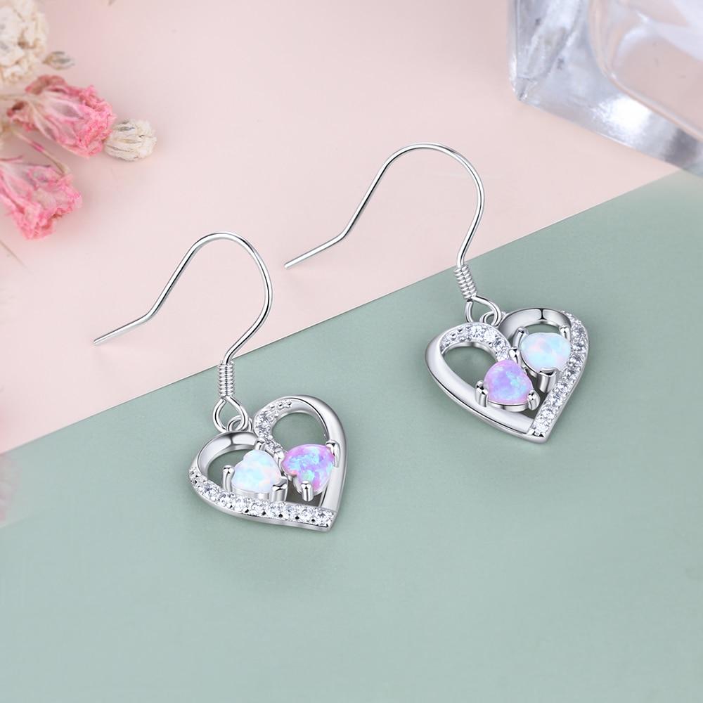Heart Colorful Opal Stone Drop Earrings for Women 925 Sterling Silver Earring Fashion Jewelry Gift For Love