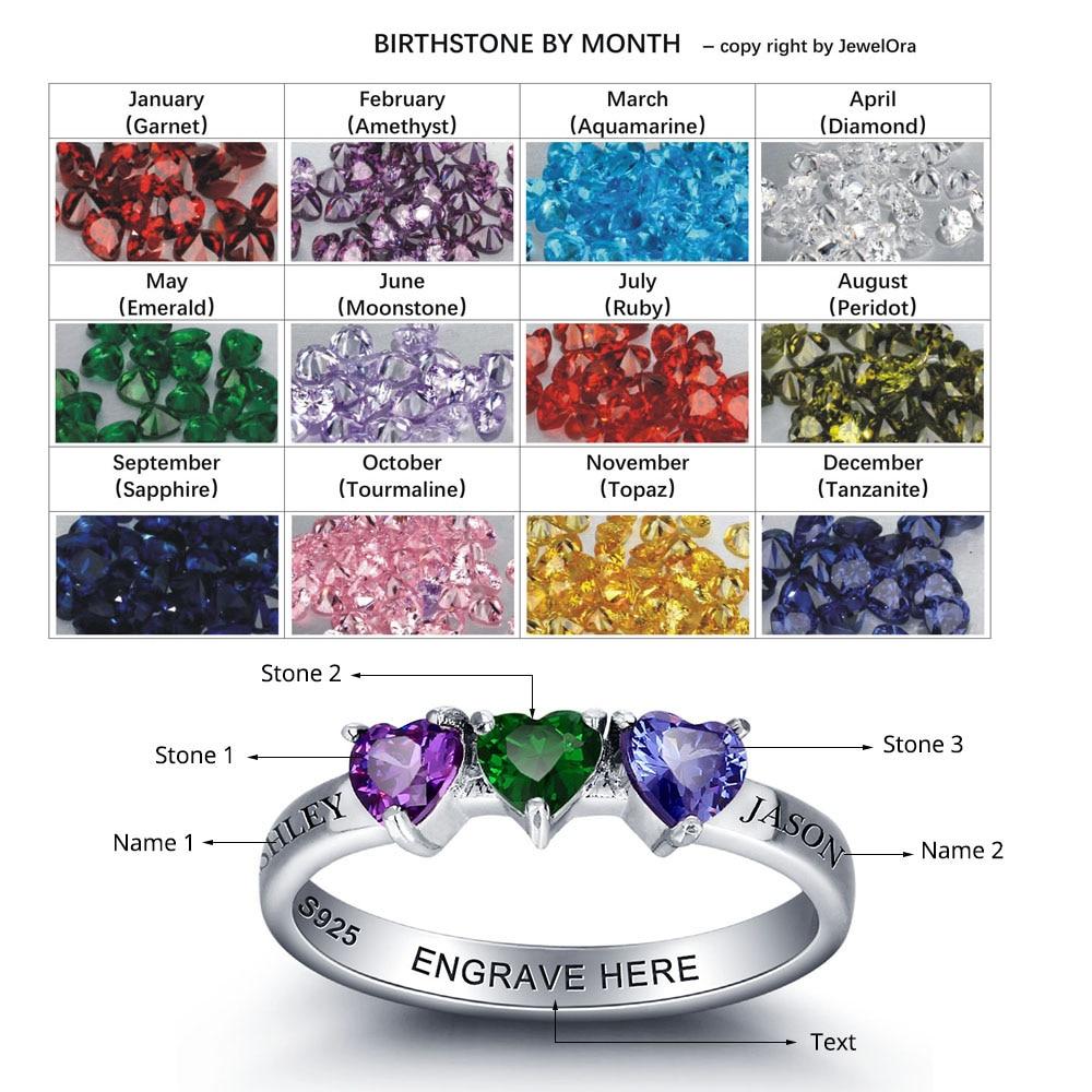 Personalized 925 Sterling Silver Engagement Rings for Women with Custom Birthstones & Engraved Names