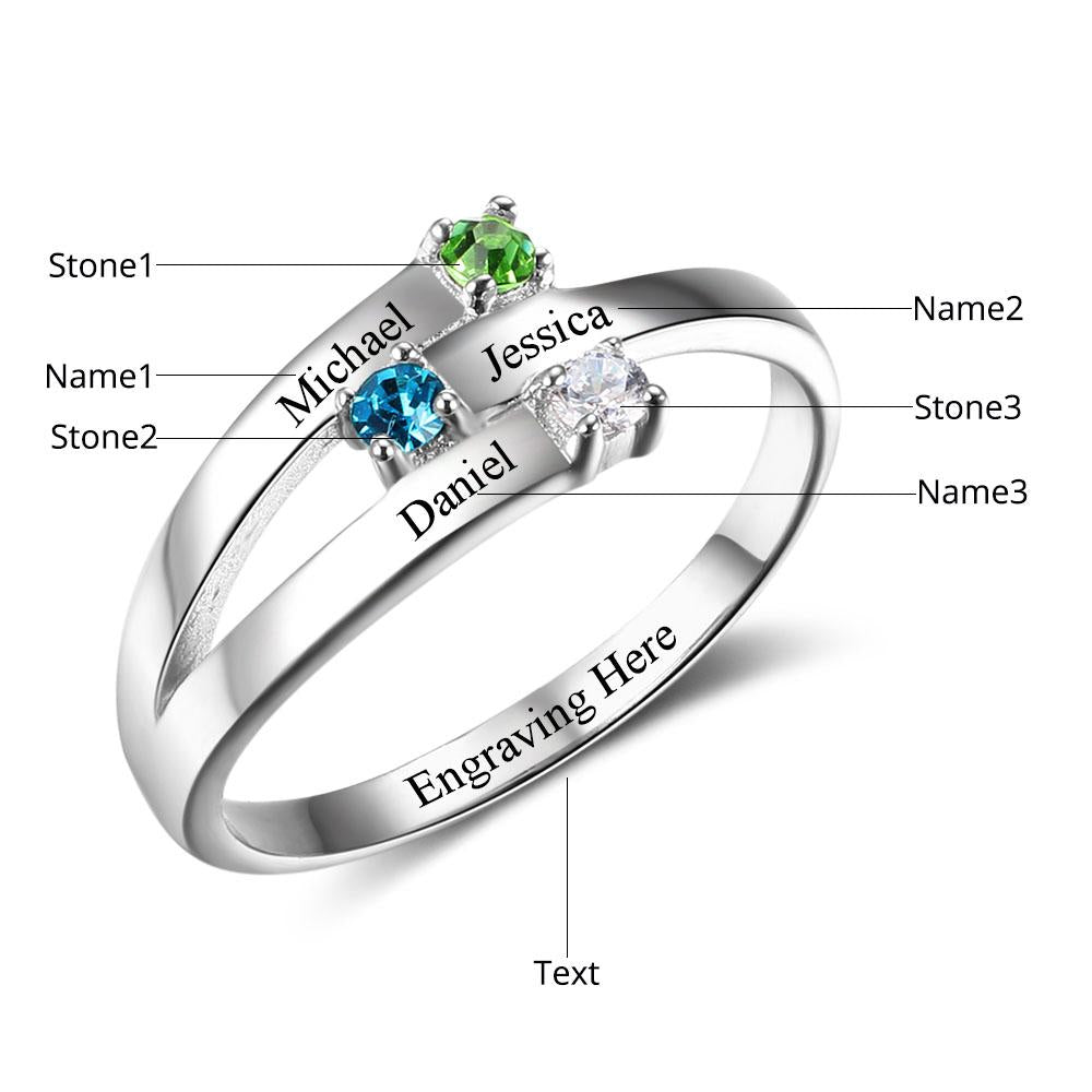 Family Ring Personalized Jewelry Engrave Name Custom Birthstone 925 Sterling Silver Ring Parents And Children