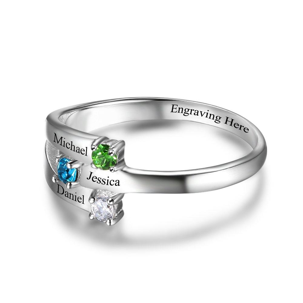 Family Ring Personalized Jewelry Engrave Name Custom Birthstone 925 Sterling Silver Ring Parents And Children