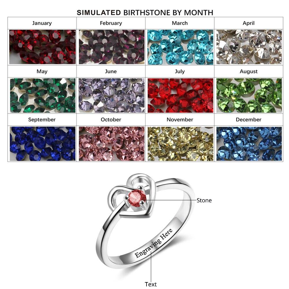 Promise Engagement Rings DIY Custom Birthstone Engrave Name Love Heart Rings For Women Free Gift Box
