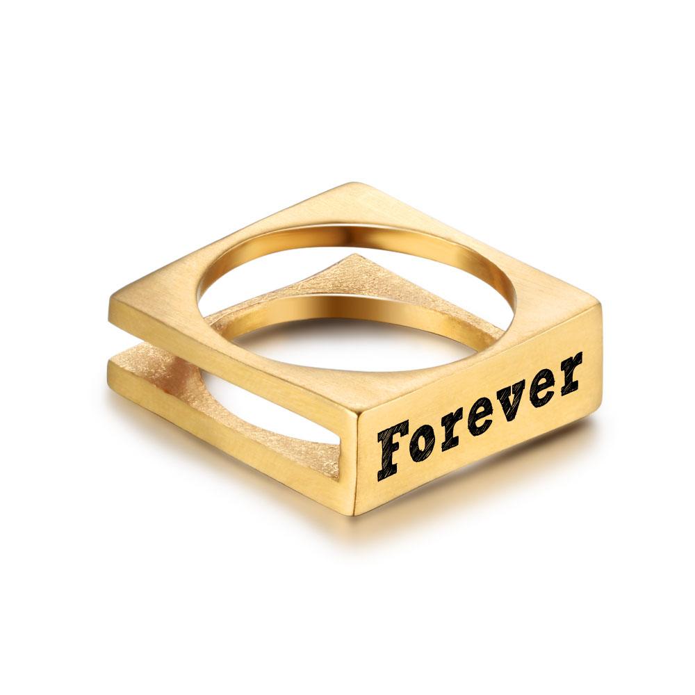 Personalized Stainless Steel Ring - Forever Engraved Jewelry - Square Shape Designed Ring - Customized Gifts