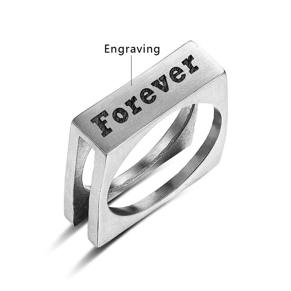 Personalized Stainless Steel Ring - Forever Engraved Jewelry - Square Shape Designed Ring - Customized Gifts