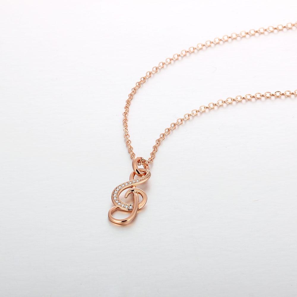 Music Note Cubic Zirconia Pendant Necklace, Copper, Rose Gold Color Jewelry for Women