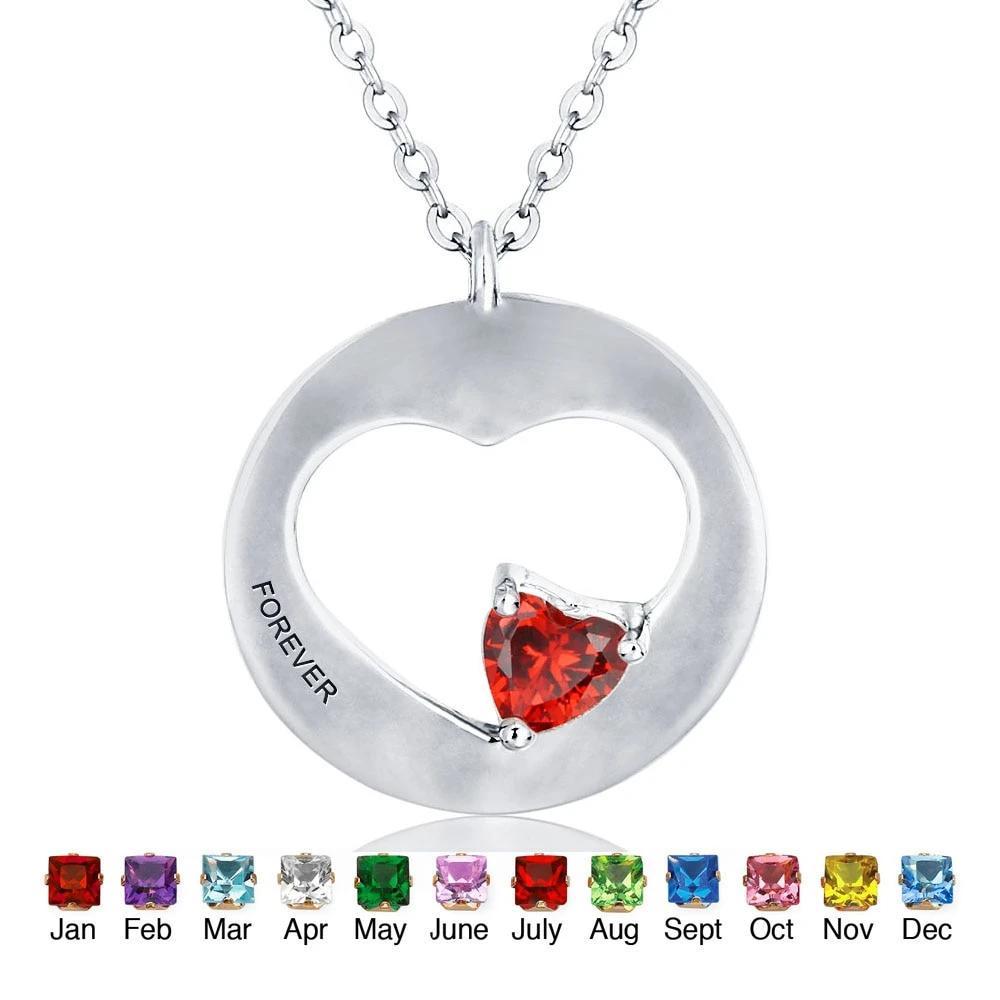 Personalized Birthstone Engrave Pendants Necklaces Heart Shape 925 Sterling Silver Necklaces & Pendants